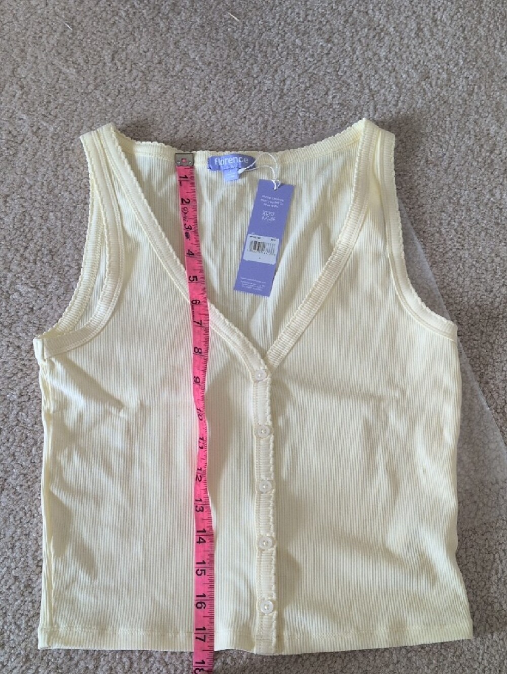 Cream Ribbed V-Neck Button Tank Top - Picture 2 of 5